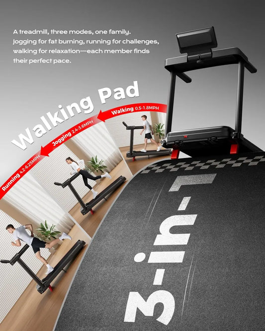 Foldable Treadmill with Incline, 3.0HP Quiet Walking Pad, 300LBS Capacity, Portable for Home Office Running Jogging