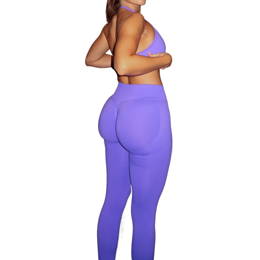 2 Pieces Set For Woman Strappy Yoga Bra Sports Top Workout Leggings Set Seamless Gym Set Fitness Clothes Outfit Activewear
