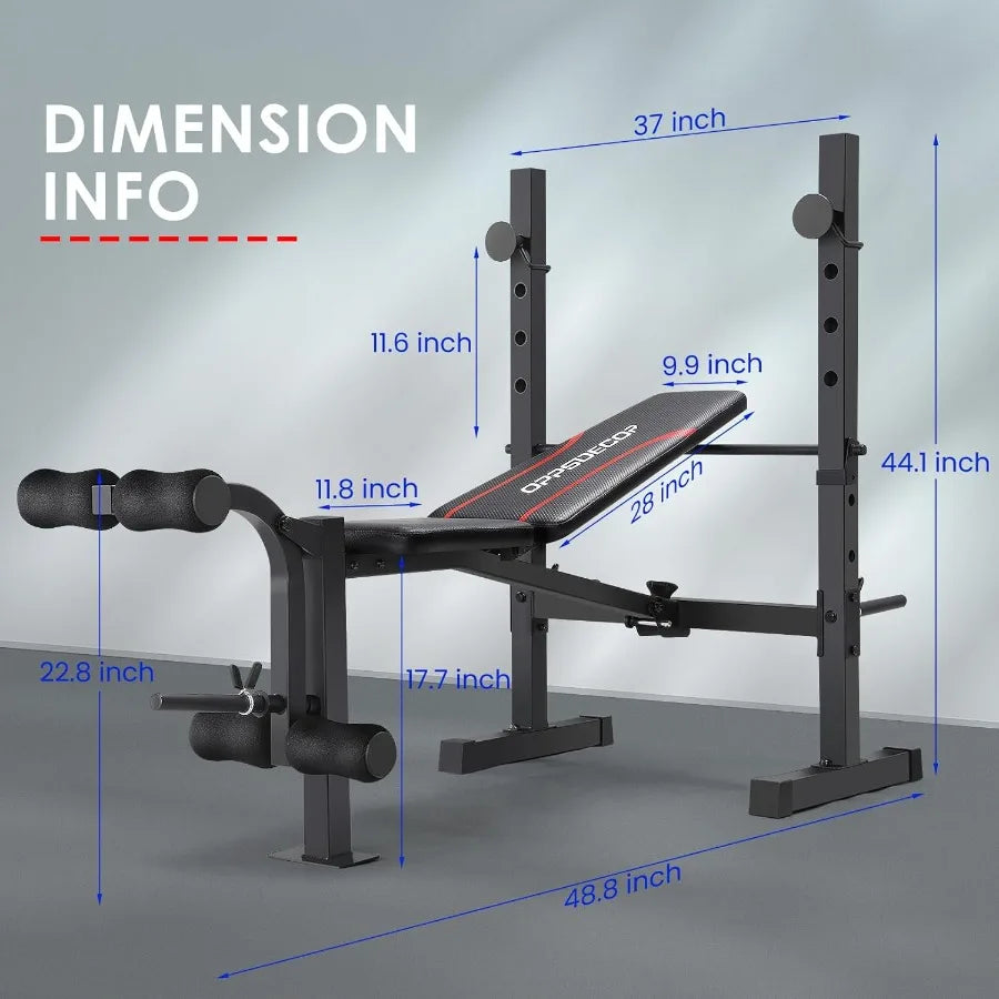 Weight Bench Set Multi-Function Adjustable Bench Press with Squat Rack Leg Extension Leg Curl Workout Bench Foldable Workout Be