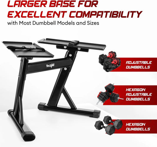 Adjustable Dumbbell Stand with 160lb Capacity, Spotter Rack & Strap for Easy Storage and Safety