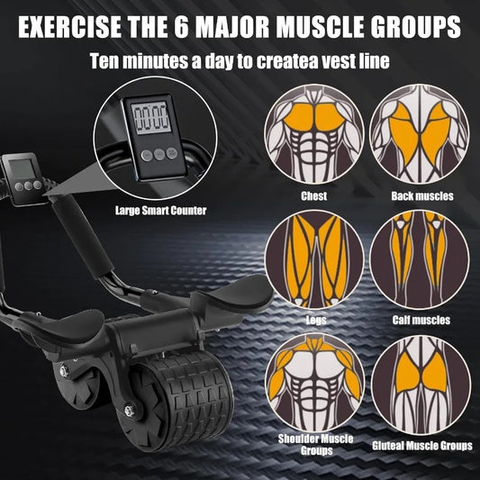 Ab Roller for Abdominal Exercise Machine with Automatic Rebound Dolly Core Strengthening Trainer Fitness Belly Training Equipme