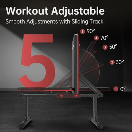 Adjustable Weight Bench Flat Incline Strength Training Bench for Home Gym 5 Incline Levels 600 lb Weight Ccity Multifunctional