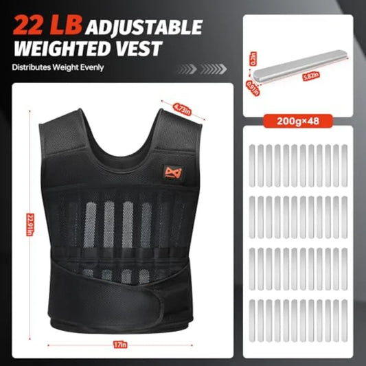 44lbs Adjustable Weighted Vest Set with Steel Plates - 5-Piece Body Weight Training Kit Includes Wrist Ankle Weights - Ergonomi