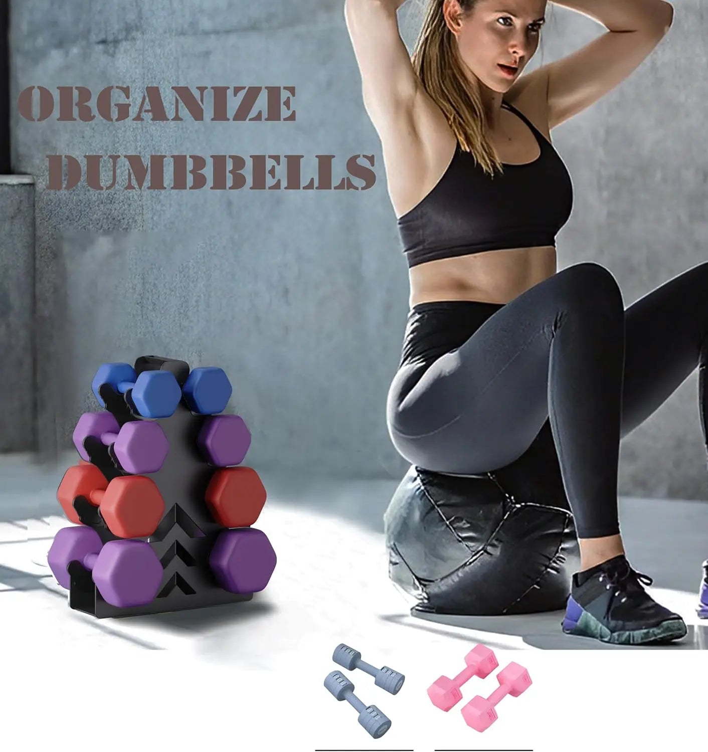 Compact Dumbbell Rack with Protective Edges, No Assembly Required for Rubber-Coated Weights Up to 15 lbs