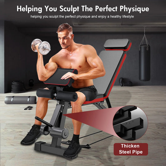 7-Level Foldable Adjustable Weight Dumbbell Bench Incline Multifunctional Bench/Headrest Leg Extended 770 lbs for Home Workouts