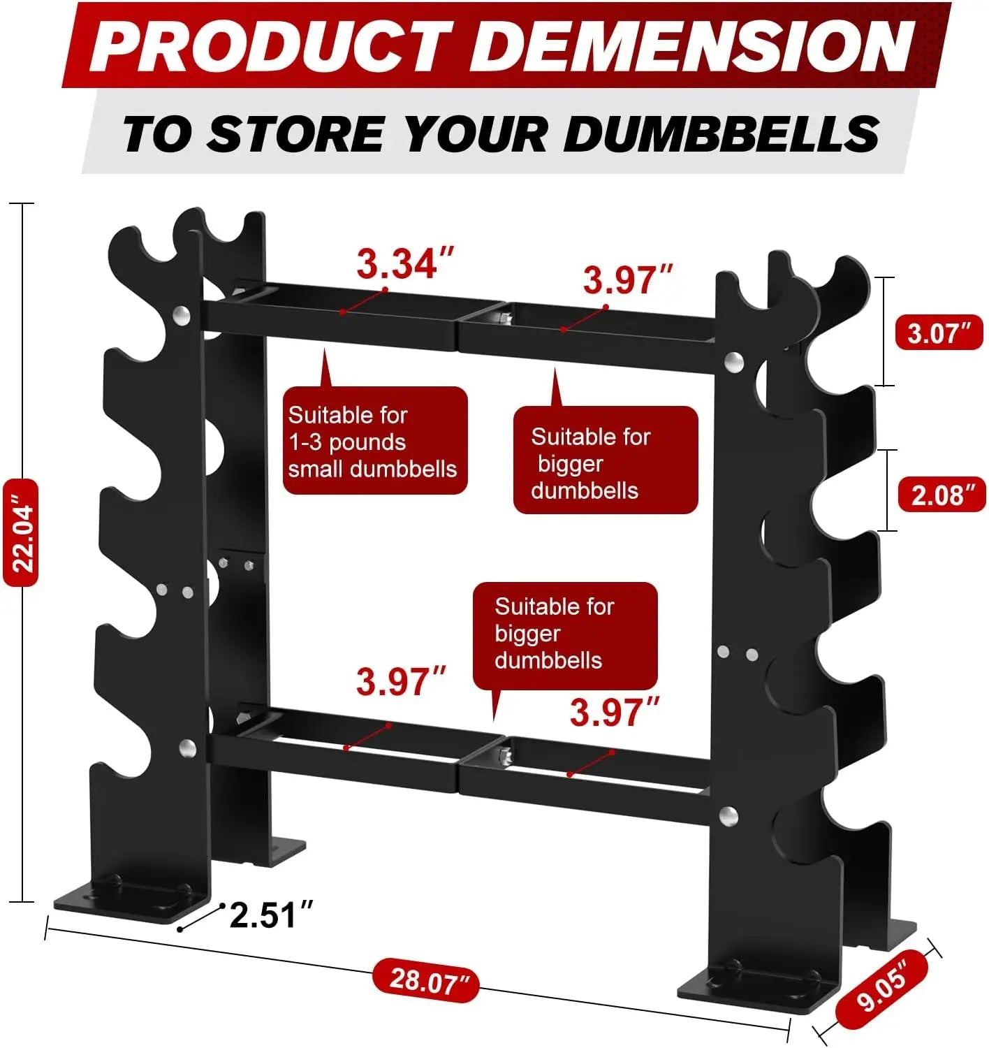 5-Tier Black Dumbbell Rack Stand for Home Gym, Heavy Duty Steel Holds 8-30LB Pairs, 450LBS Capacity Weight Storage Organizer