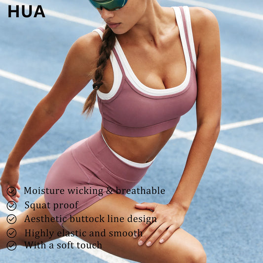 Women's Yoga Running Gym Shorts High Waist Color Block Ribbed Naked Feel Moisture Wicking Quick Dry Tight Workout Shorts