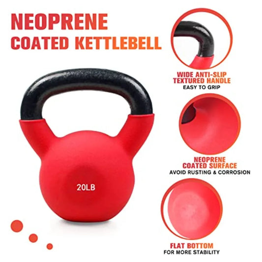 Neoprene Coated Solid Cast Iron Kettlebell 5-50 LB in Black for Full Body Workout Cross-Training Weight Loss and Strength Train
