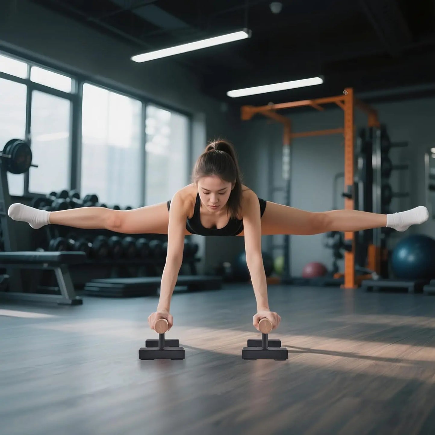 Wood Floor Push Up Bars for Men,Anti-slip Handstand Parallettes Bars, Strength Training Push-Up Stands for Calisthenics, Fitness