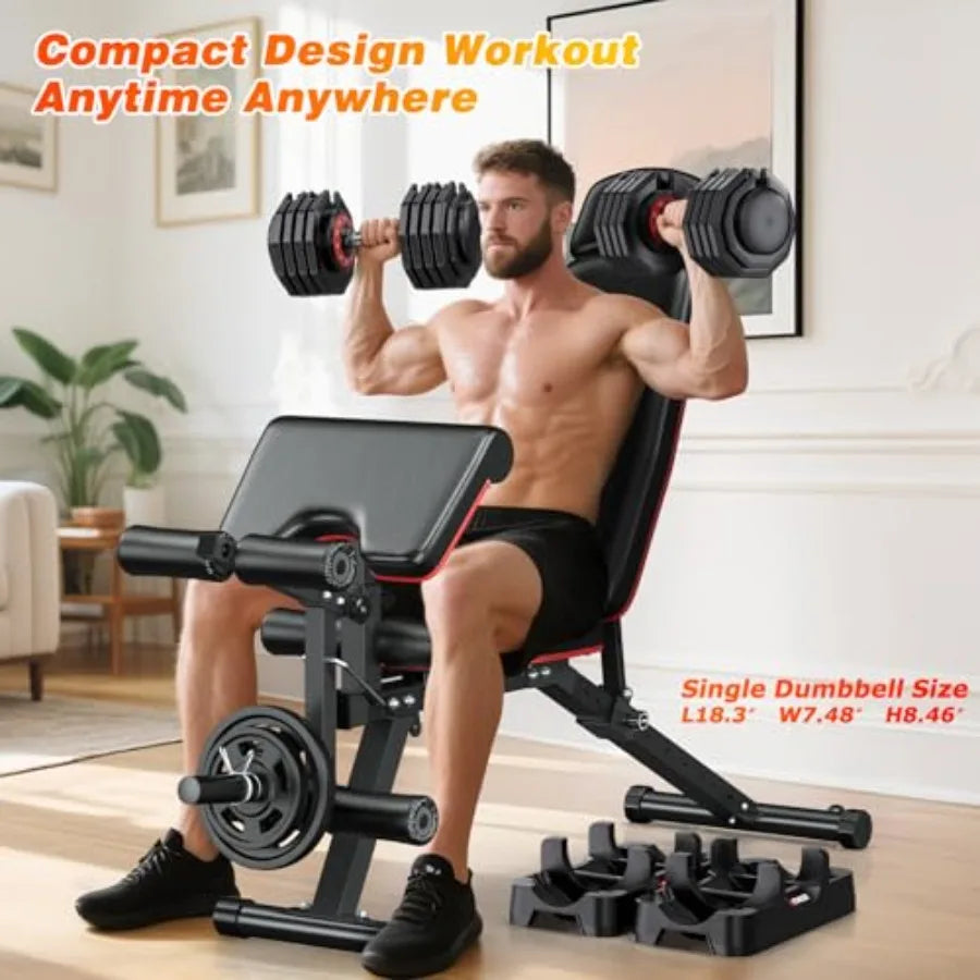 Adjustable Dumbbell Set of 2 25/55/80LB Fast Adjust Weights with Anti-Slip Metal Handle Compact Home Gym Equipment for M