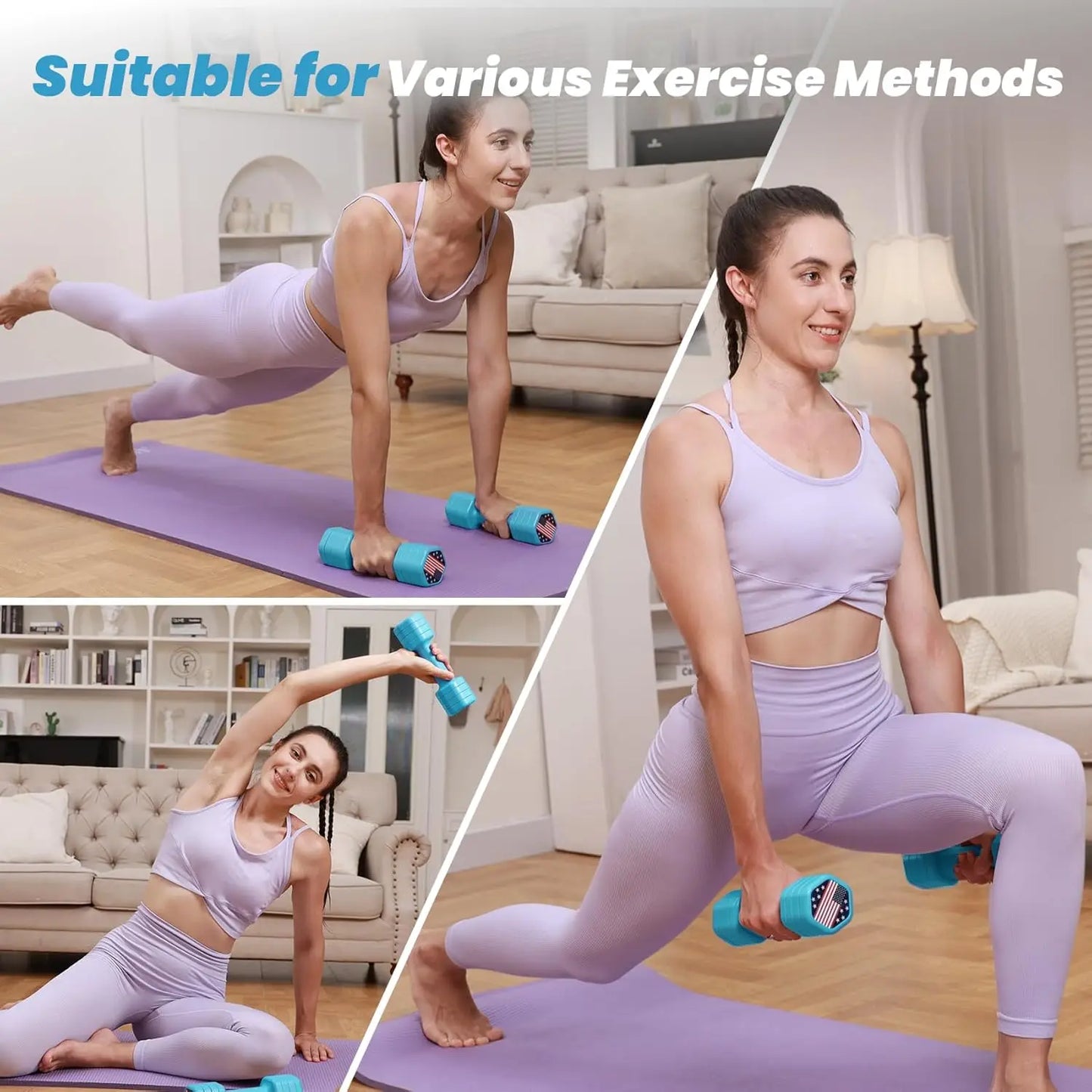 Adjustable Dumbbell Set for Women, 4-in-1 Hand Weights, 2-5 lbs Each with Soft Rubber Handle for Home Gym Training
