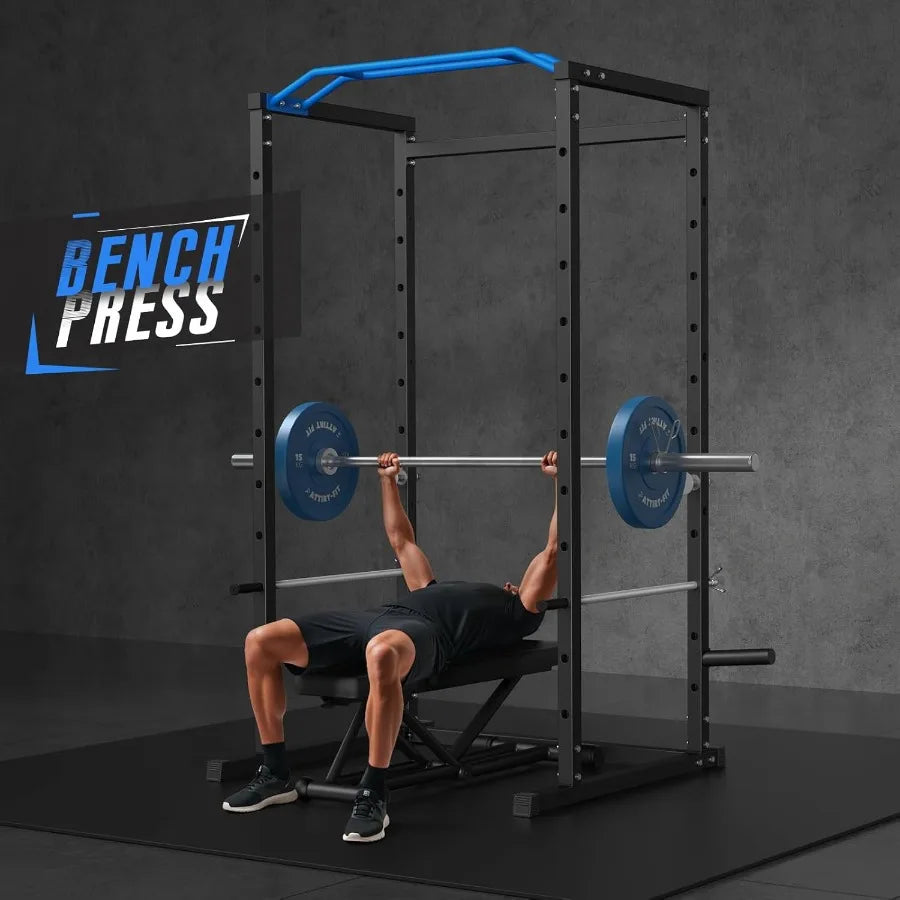 Power Cage MultiFunctional Squat Rack for Home Gym with Cable Crossover System 1600LBS Weight Capacity Strength Training Equipm