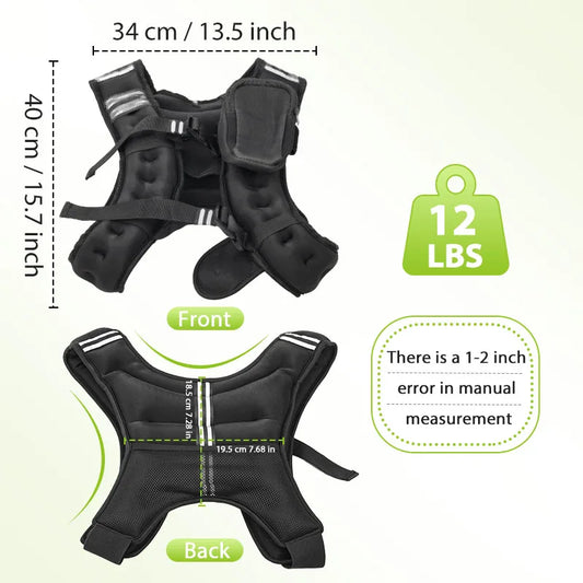 12lb Weight Vest with Reflective Stripe/Pocket for Workout, Strength Training, Running, Fitness, Muscle Building, Weightlifting