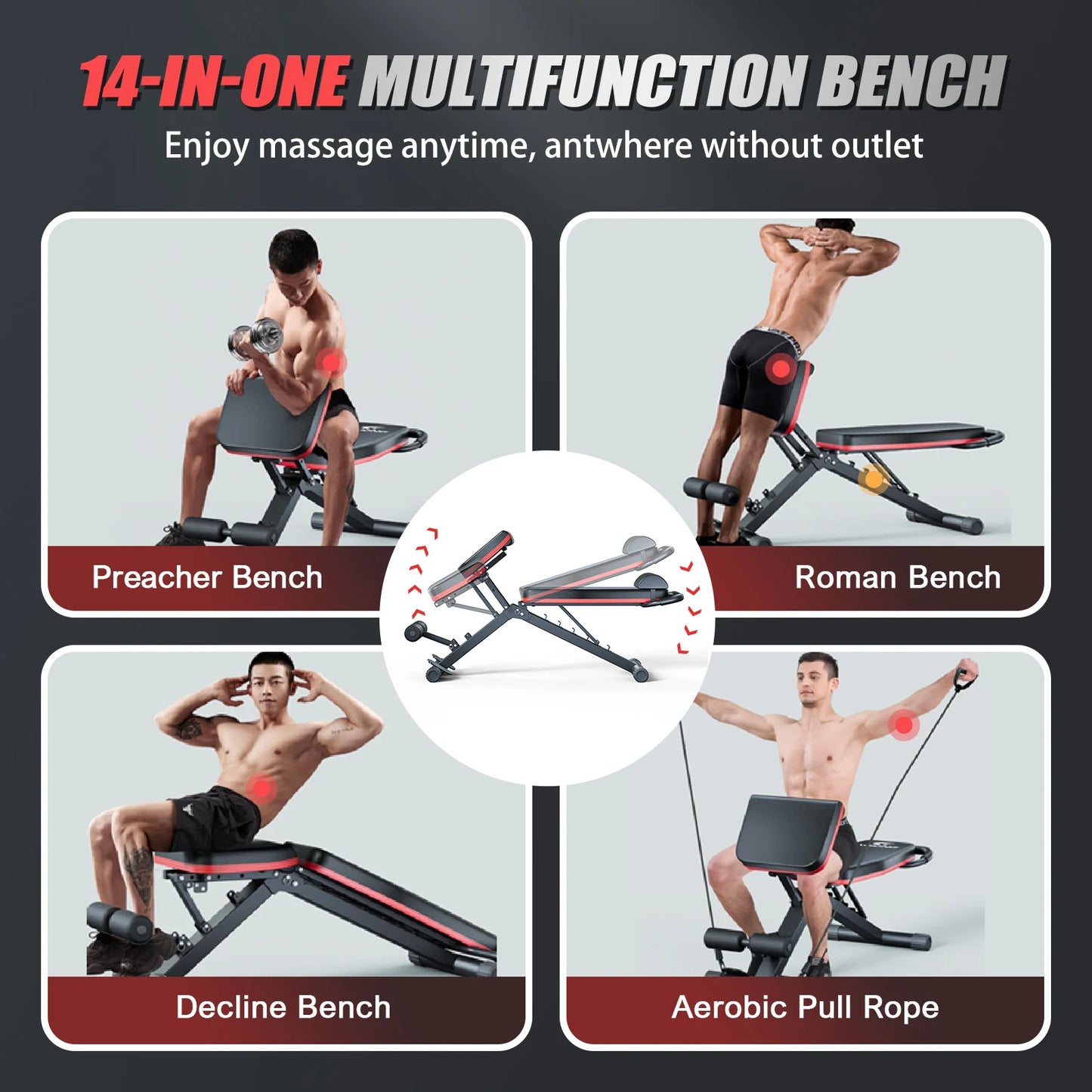 Foldable Weight Bench Dumbbell 14-in-1 Pre-Assembled 6 Adjustable Workout Bench 1000 lbs Capacity for Home Gym Full Body Fitness