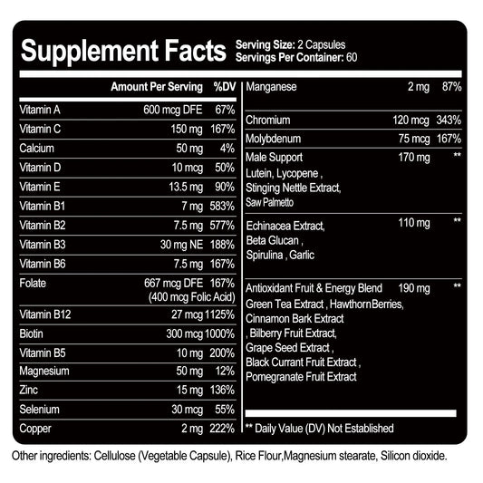 Men's Multivitamin - Supports Cellular Energy and Muscle Health, Promotes Energy Metabolism, and Antioxidant- 120 Capsules