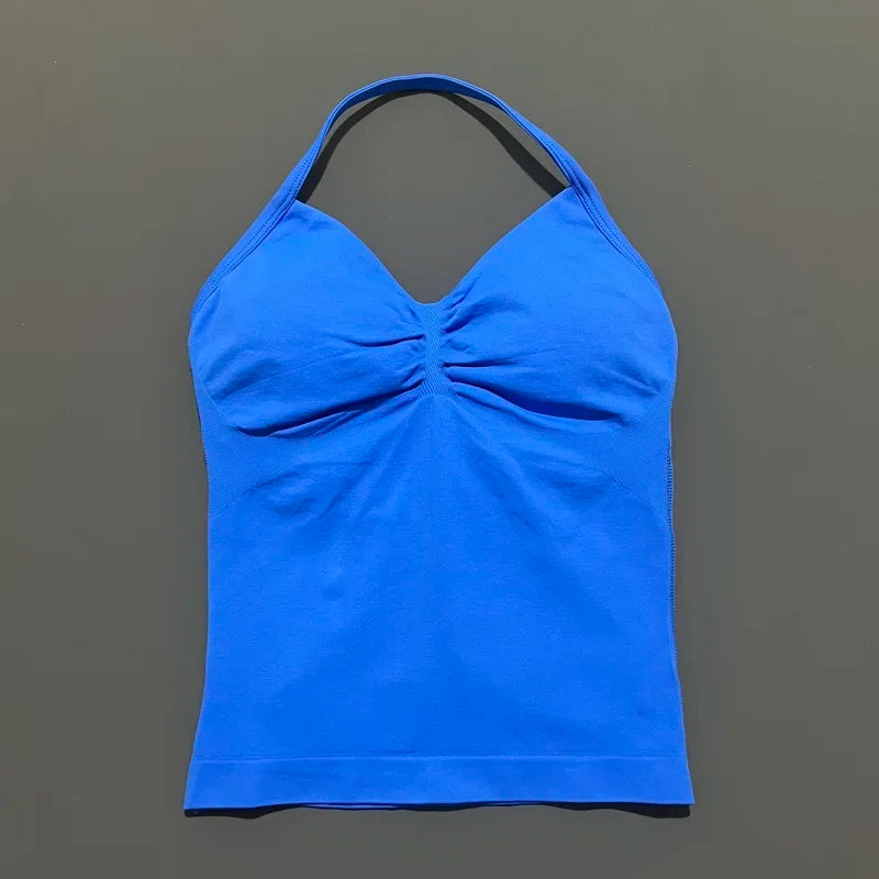 Gym Halter Top Woman Longline Strappy tank Padded Yoga Clothing Removable Cups Yoga Tank Tops Fitness Workout Running Activewear