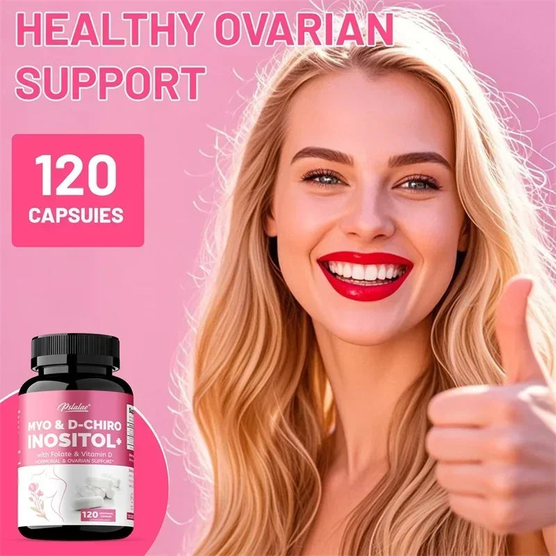 MYO & D-CHIRO INOSITOL - Rich in Vitamins, Supports Female Ovarian Health, Hormone Balance - 120 Capsules