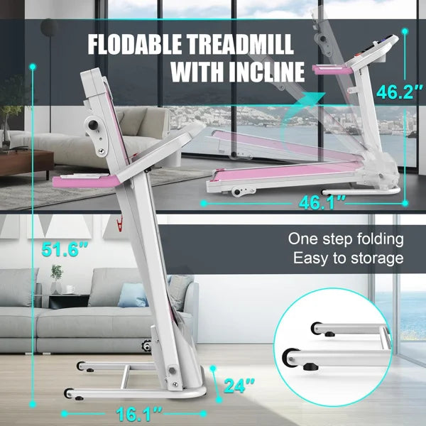 Compact Folding Treadmill for Home - 2.5HP Quiet Motor, 3-Level Incline, 7.5 MPH, Shock Absorption, Space-Saving Running & Walki