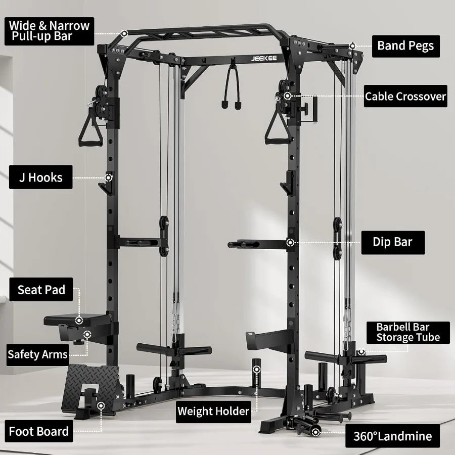 Power Cage2000lbs MultiFunction Squat Rack 2000lbs Power Rack with Cable Crossover System and 20+ Attachments