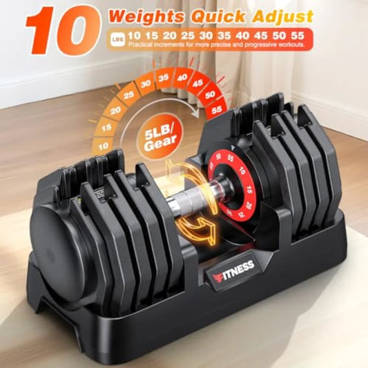 Adjustable Dumbbell Set of 2 25/55/80LB Fast Adjust Weights with Anti-Slip Metal Handle Compact Home Gym Equipment for M