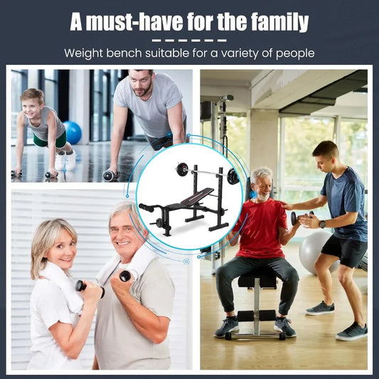 Weight Bench Set Multi-Function Adjustable Bench Press with Squat Rack Leg Extension Leg Curl Workout Bench Foldable Workout Be
