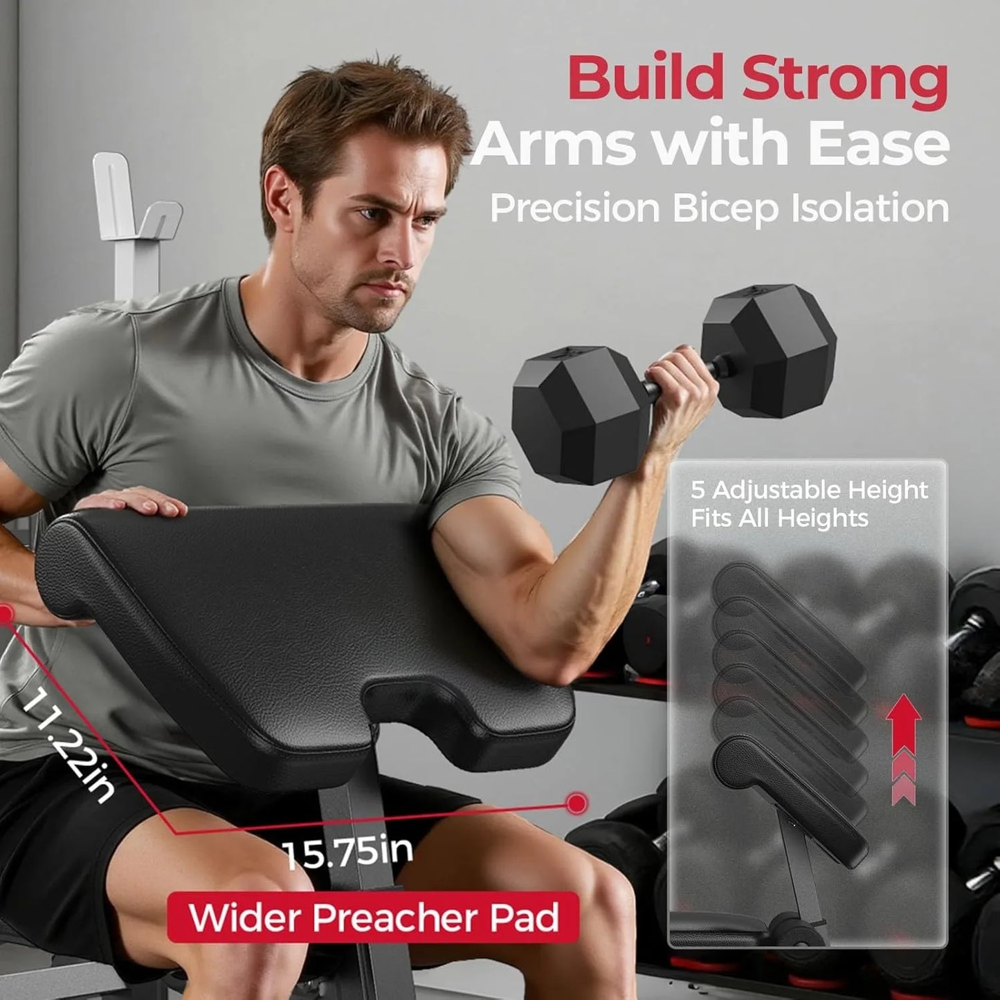 FLYBIRD Adjustable Weight Bench, with Bench Press Rack, Leg Extension and Leg curl, for Home Gym Workout,47IN-Width