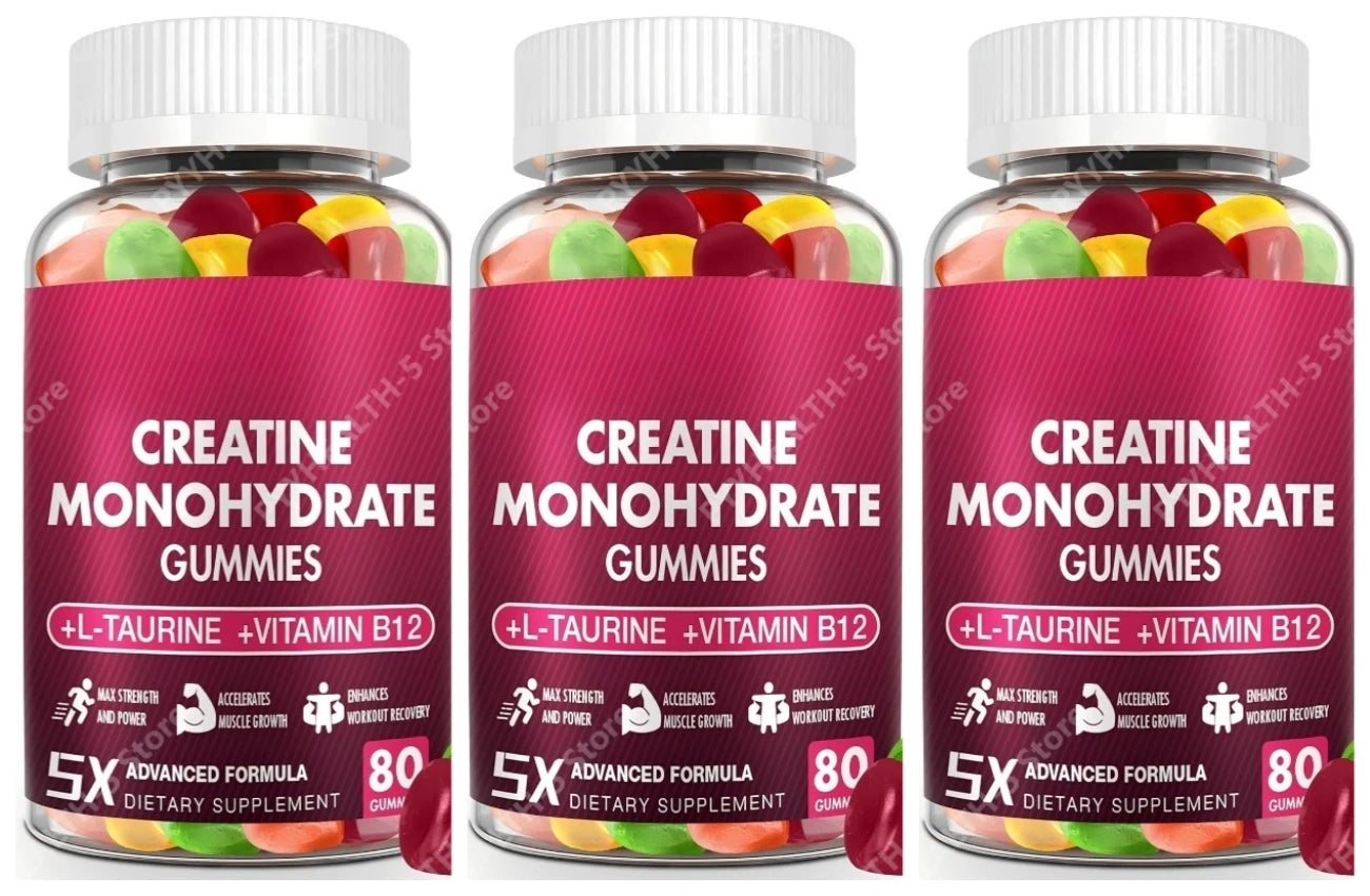 Creatine Monohydrate Gummies - 5g for Men & Women, 80 Count Creatine Chewable Supplements for Muscle Gain, Muscle Strength