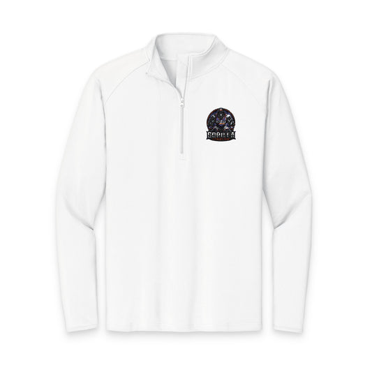 Embroidered Floral Skull Quarter-Zip Pullover