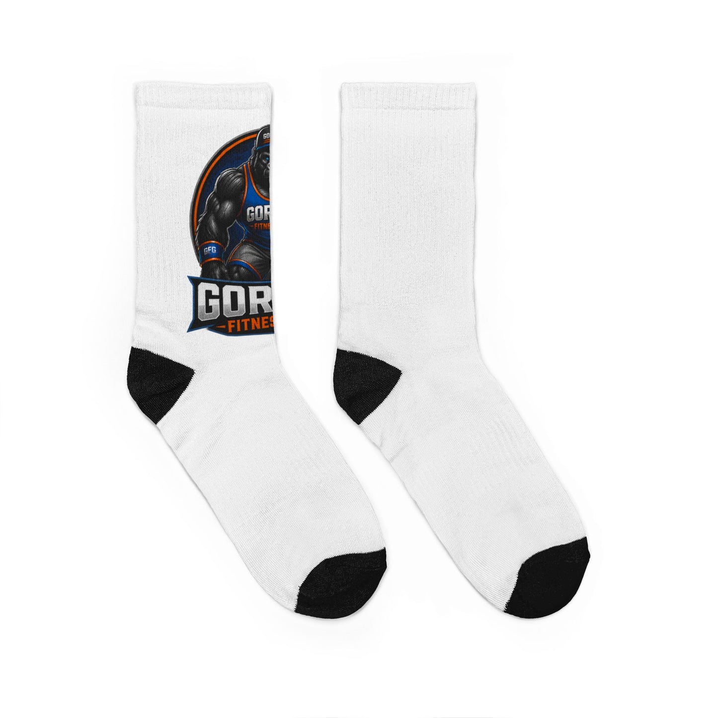 Gorilla Fitness Crew Socks – Athletic Padded White Crew Socks with Gorilla Logo
