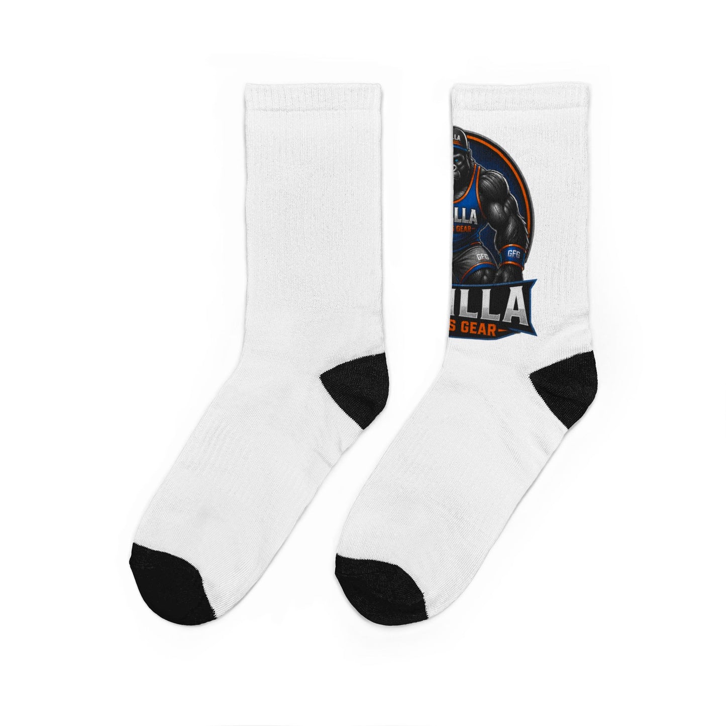 Gorilla Fitness Crew Socks – Athletic Padded White Crew Socks with Gorilla Logo