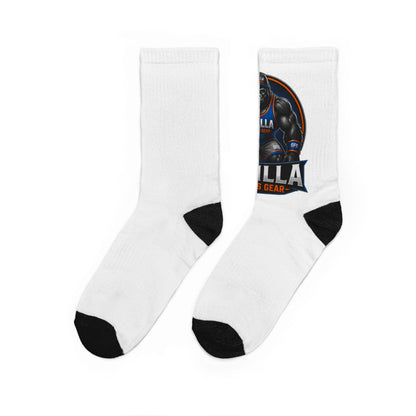 Gorilla Fitness Crew Socks – Athletic Padded White Crew Socks with Gorilla Logo