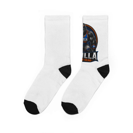 Gorilla Fitness Crew Socks – Athletic Padded White Crew Socks with Gorilla Logo