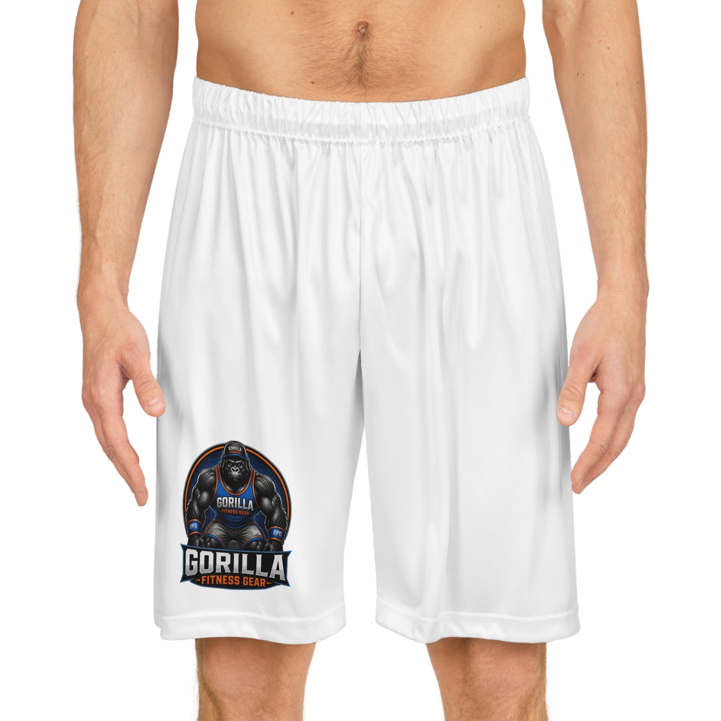 Gorilla Fitness Logo Basketball Shorts — Athletic AOP Workout Shorts