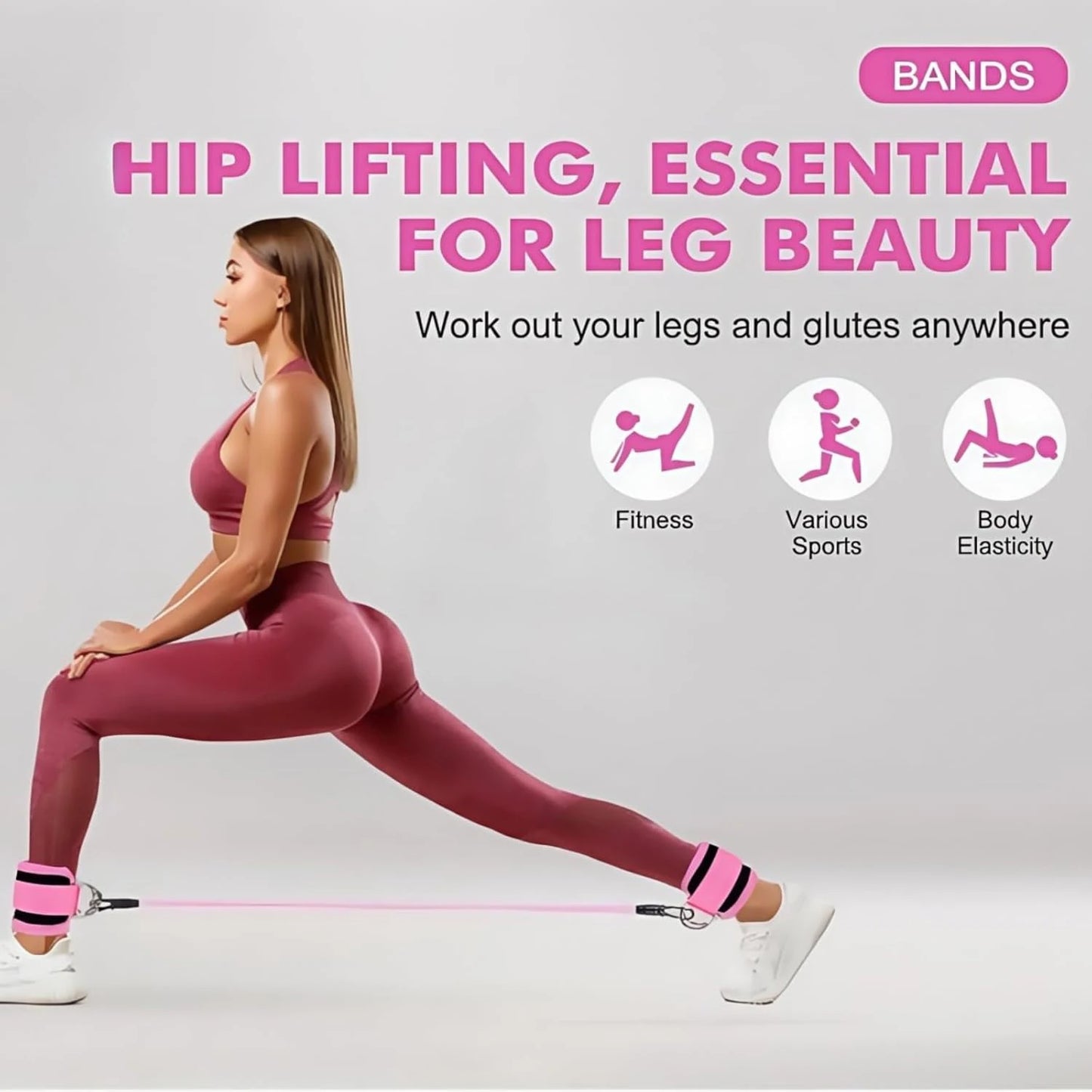 Ten-Piece Yoga Resistance Band Set for Leg and Glute Shaping, Multi-Level Tension Fitness Equipment with Ankle Straps