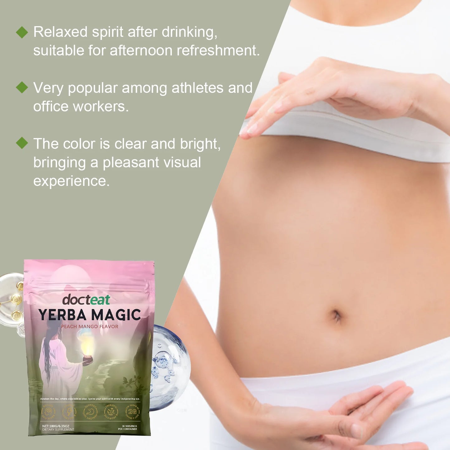 Docteat 180g Yerba Mate Instant Powder Supports Energy Gut Health Super Drink Dietary Supplement Fresh Flavor Yerba Mate Powder