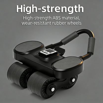 4-Wheels Ab Roller with LCD – Home Gym Equipment, Elbow Support, Non-Slip Handles, Tracks Time & Calories Burned.