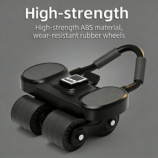 4-Wheels Ab Roller with LCD – Home Gym Equipment, Elbow Support, Non-Slip Handles, Tracks Time & Calories Burned.