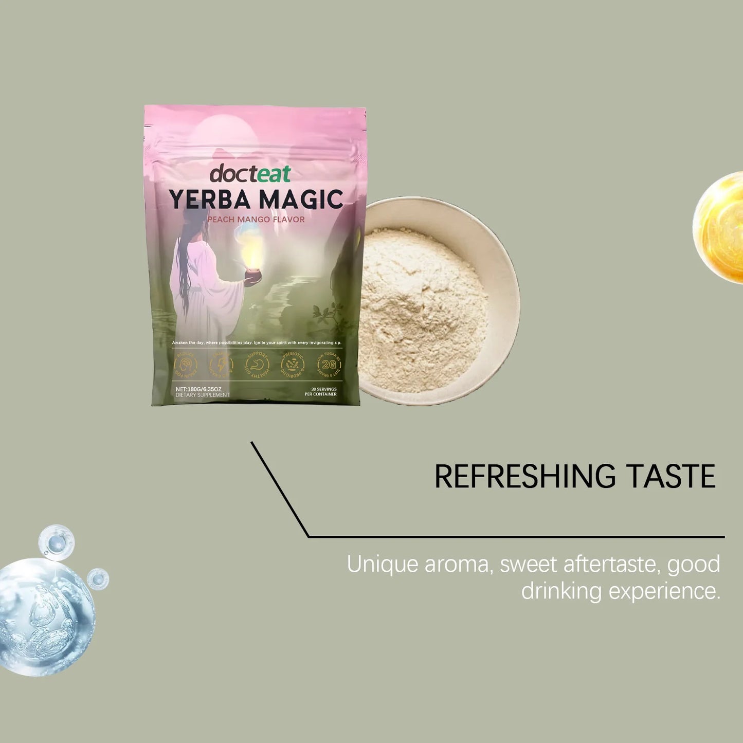 Docteat 180g Yerba Mate Instant Powder Supports Energy Gut Health Super Drink Dietary Supplement Fresh Flavor Yerba Mate Powder