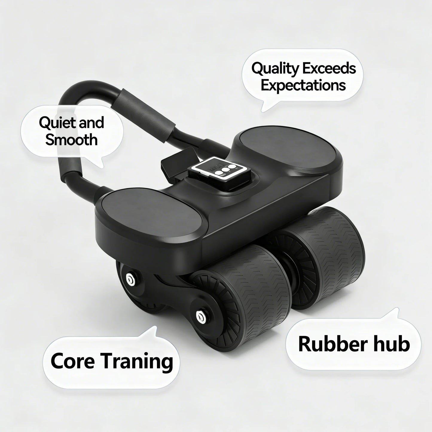 4-Wheels Ab Roller with LCD – Home Gym Equipment, Elbow Support, Non-Slip Handles, Tracks Time & Calories Burned.