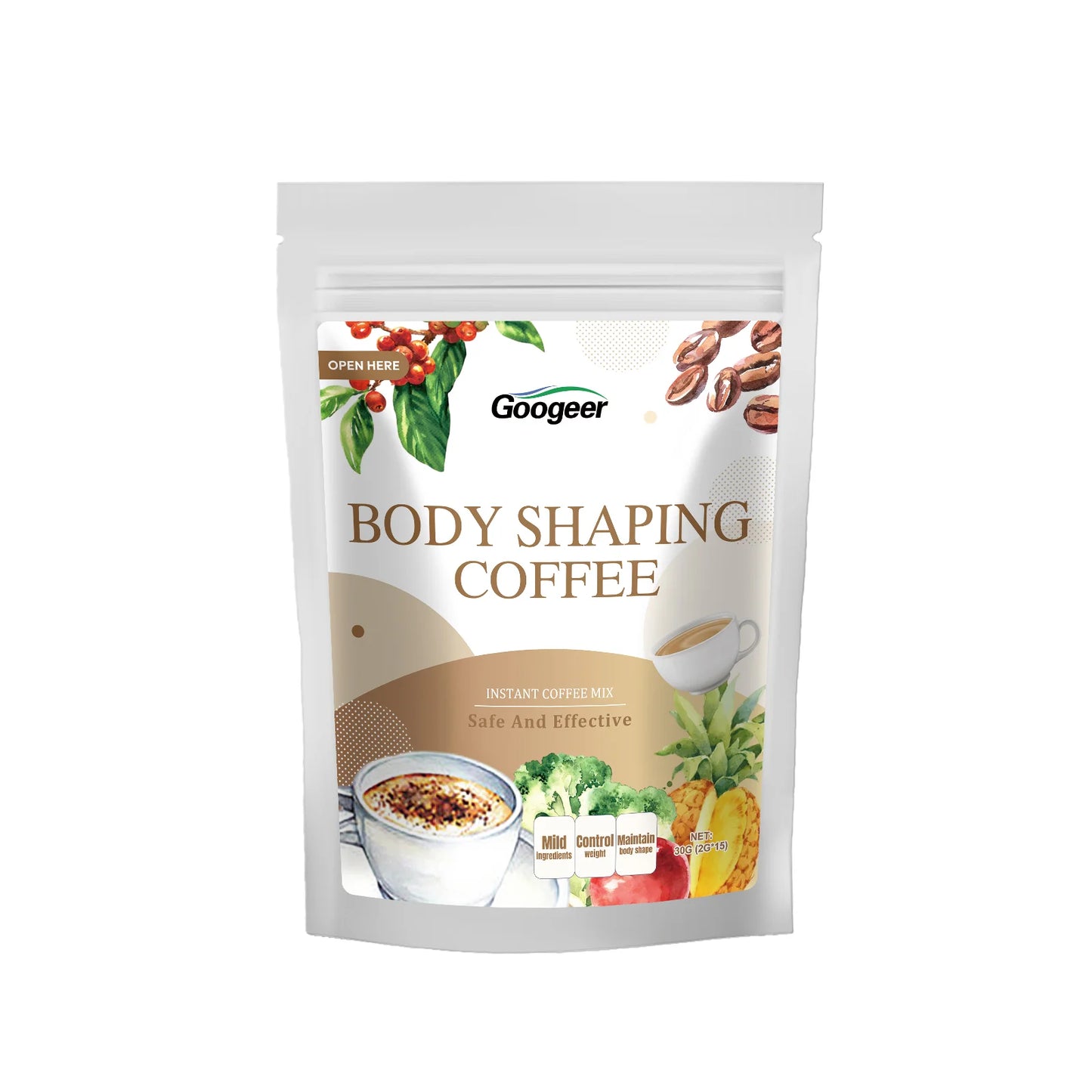 30g Googeer Instant Fat Burning Shape Coffee Promote Metabolism Detoxification Healthy Fast Weight Loss Physical Therapy Coffee
