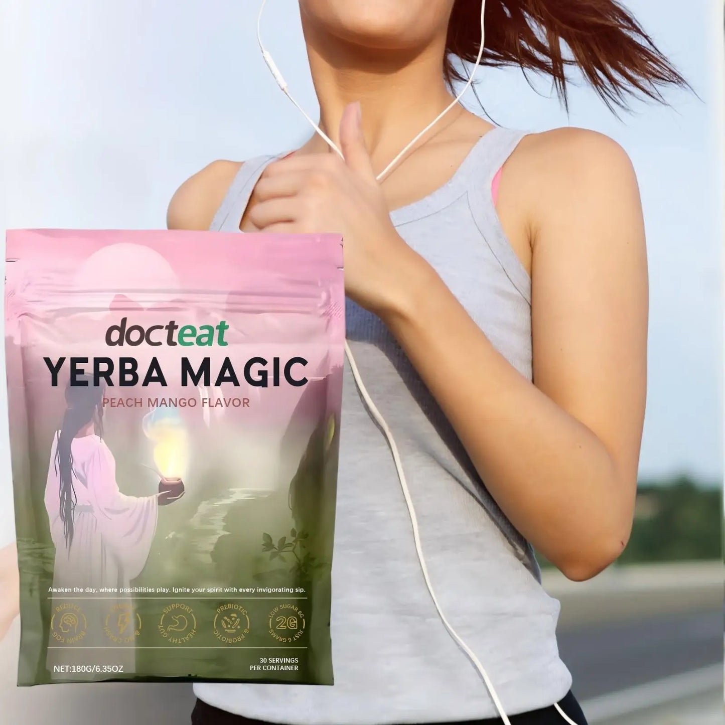 Docteat 180g Yerba Mate Instant Powder Supports Energy Gut Health Super Drink Dietary Supplement Fresh Flavor Yerba Mate Powder