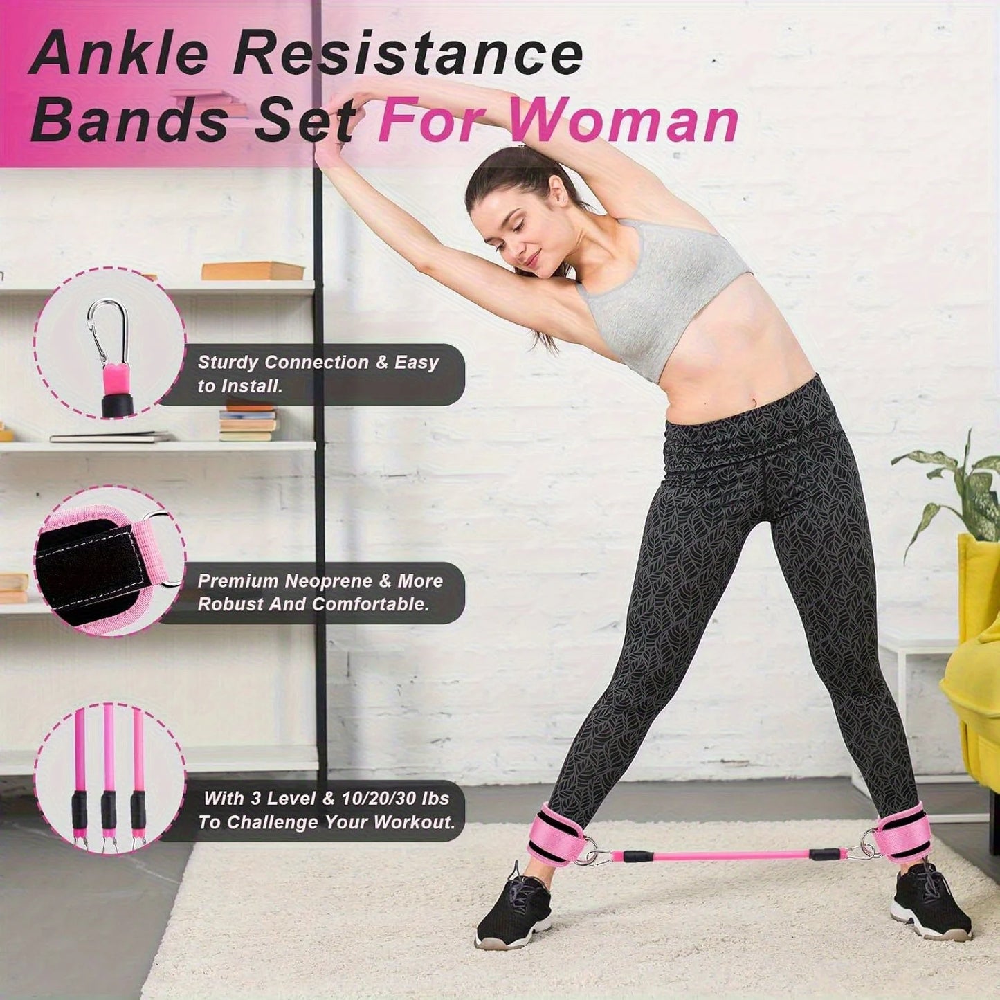 Ten-Piece Yoga Resistance Band Set for Leg and Glute Shaping, Multi-Level Tension Fitness Equipment with Ankle Straps