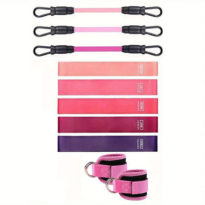 Ten-Piece Yoga Resistance Band Set for Leg and Glute Shaping, Multi-Level Tension Fitness Equipment with Ankle Straps