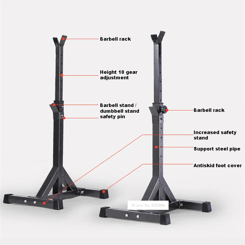 Steel Barbell Stand Weight Lifting Split Barbell Squat Rack Stand Adjustable Height Barbell Semi-Frame Indoor Fitness Equipment