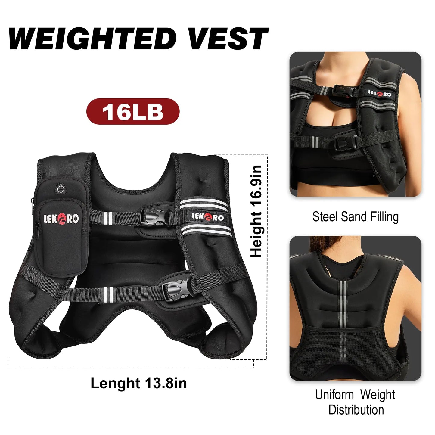 Weighted vest for men and women with reflective strips for exercise, strength training, running, and walking