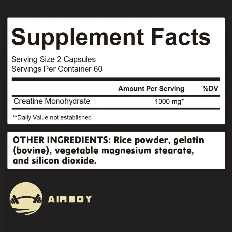 Creatine Monohydrate Capsules - Strength, Muscle, Performance Supplement for Men and Women, Non-GMO and Gluten-Free
