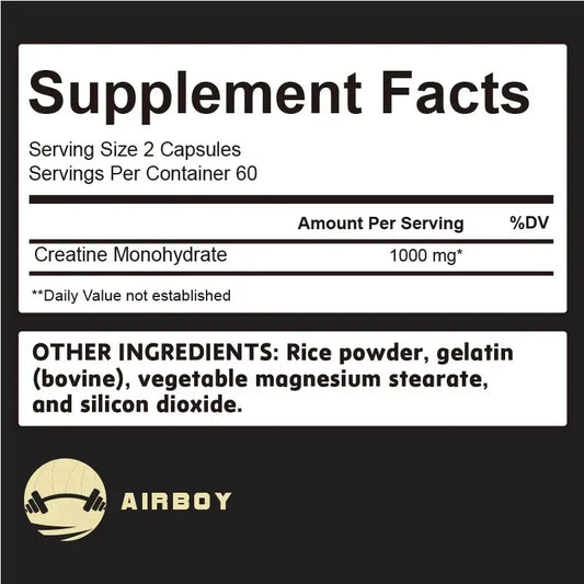 Creatine Monohydrate Capsules - Strength, Muscle, Performance Supplement for Men and Women, Non-GMO and Gluten-Free