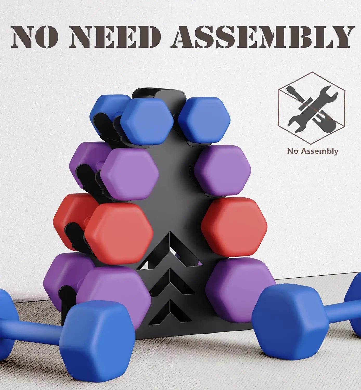 Compact Dumbbell Rack with Protective Edges, No Assembly Required for Rubber-Coated Weights Up to 15 lbs