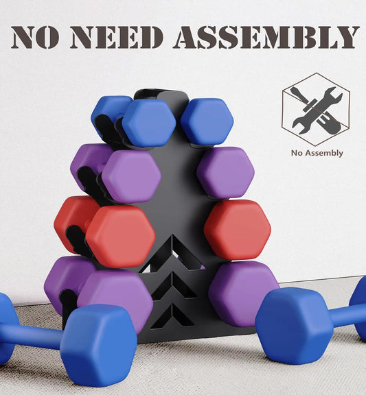 Compact Dumbbell Rack with Protective Edges, No Assembly Required for Rubber-Coated Weights Up to 15 lbs