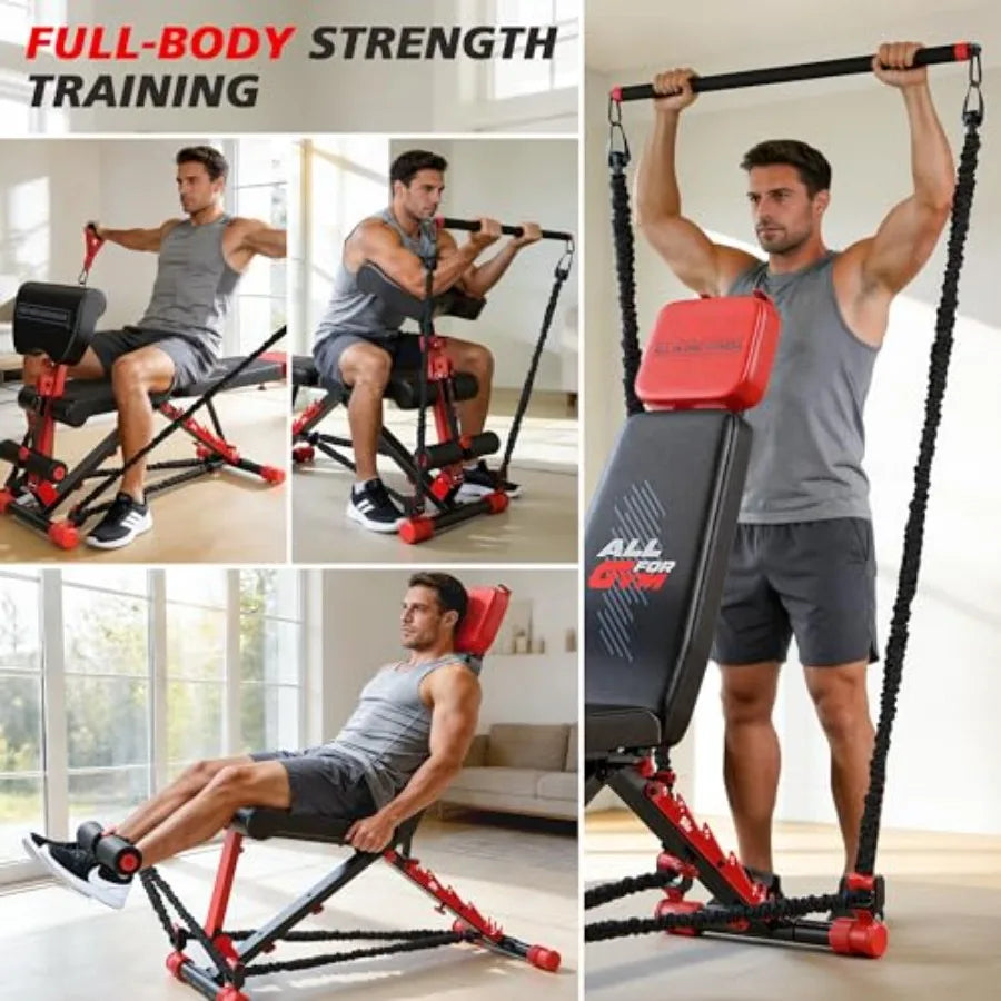 Foldable Workout Bench with Variable Resistance Training Set 880LBS Adjustable Weight Bench in Black with Leg Extension and Pre